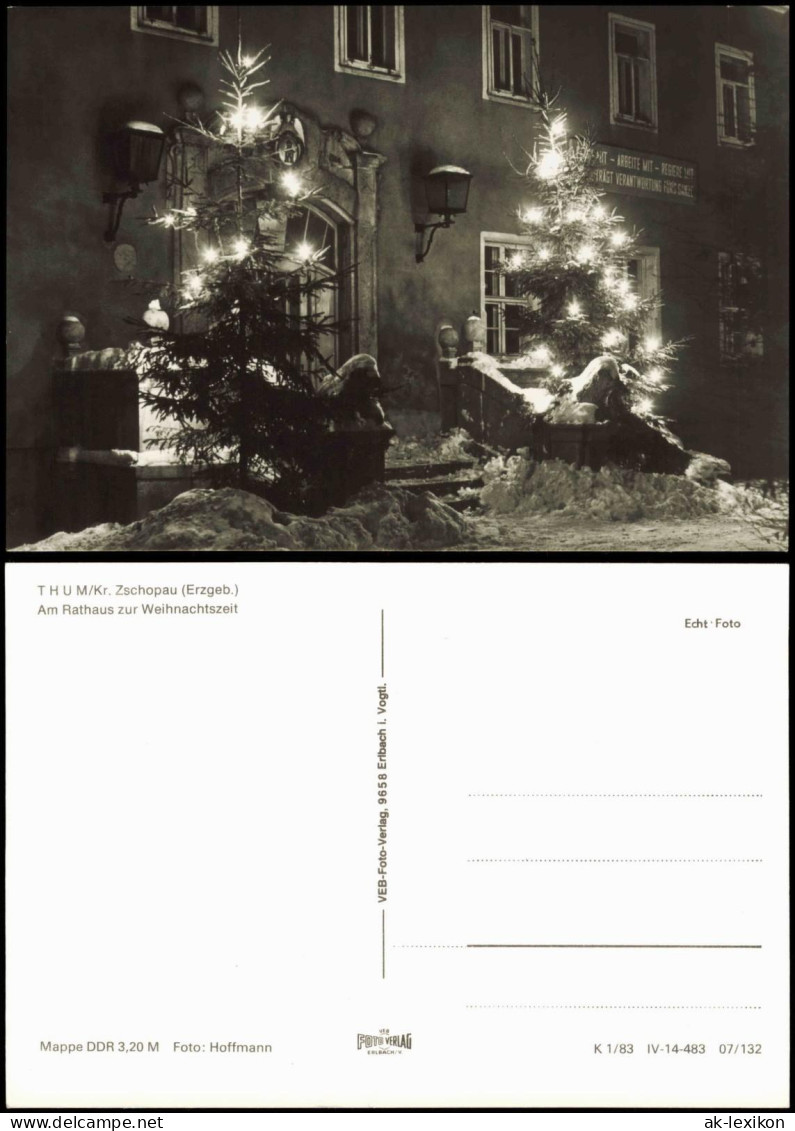 Ansichtskarte Thum Am Rathaus zur Weihnachtszeit 1983