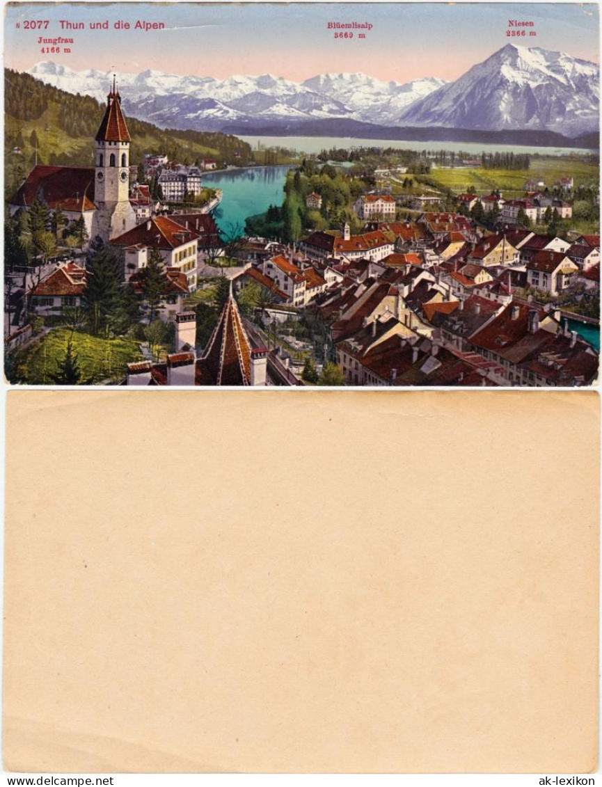 Ansichtskarte Thun Thoune Thun und die Alpen 1918