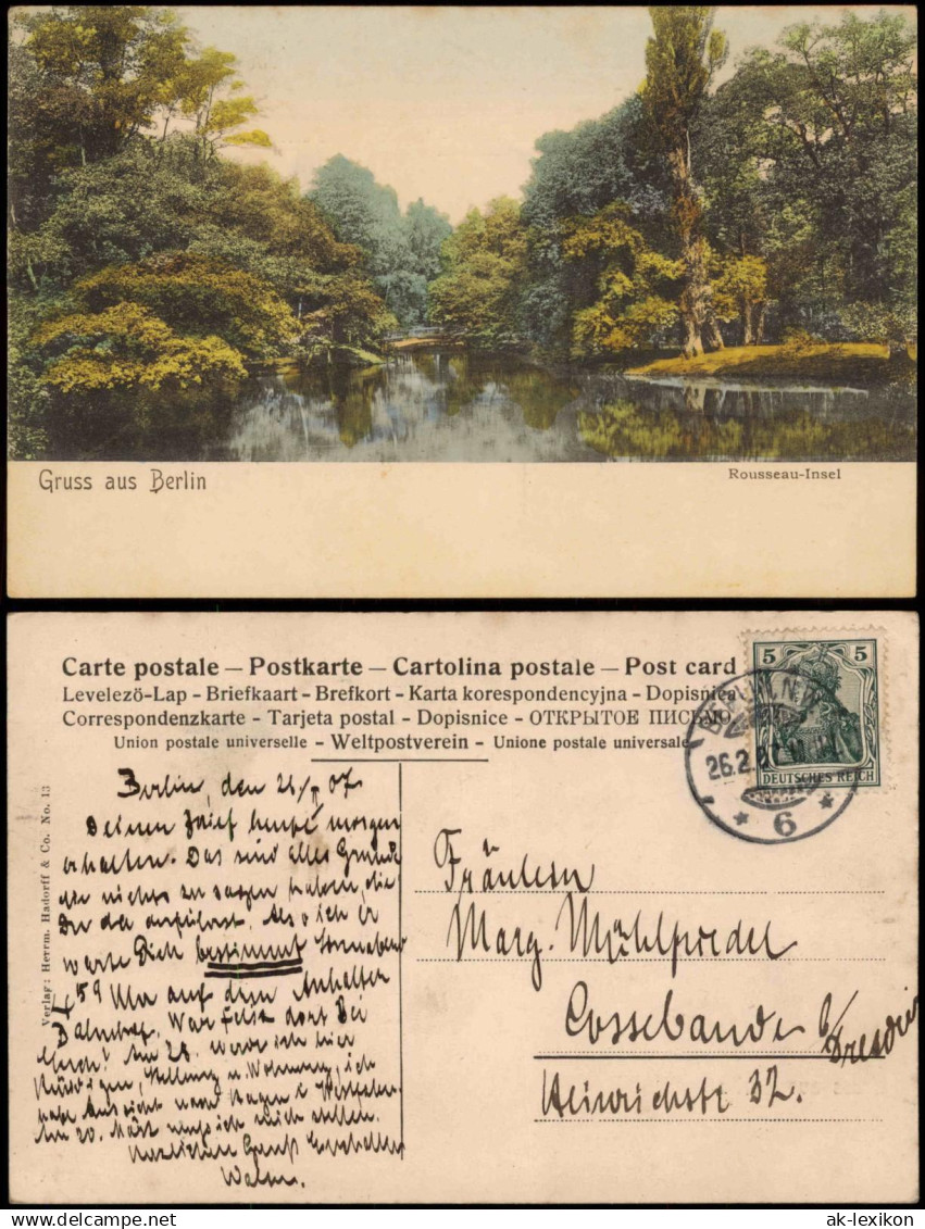 Ansichtskarte Tiergarten-Berlin Rousseau-Insel 1907