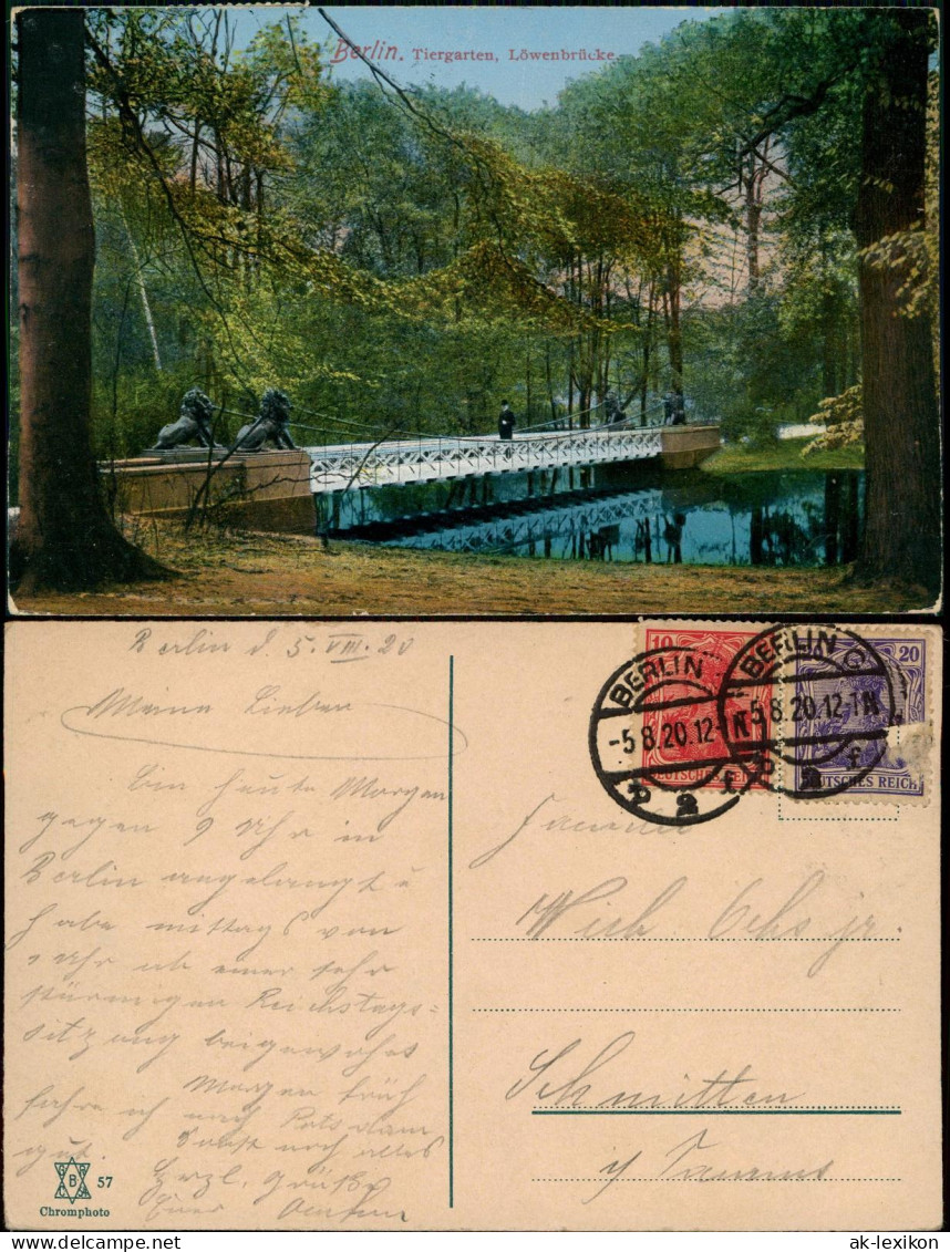 Ansichtskarte Tiergarten-Berlin Tiergarten, Löwenbrücke 1920
