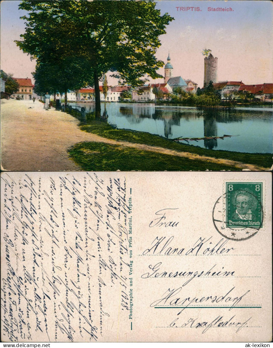 Ansichtskarte Triptis Partie am Stadtteich 1927