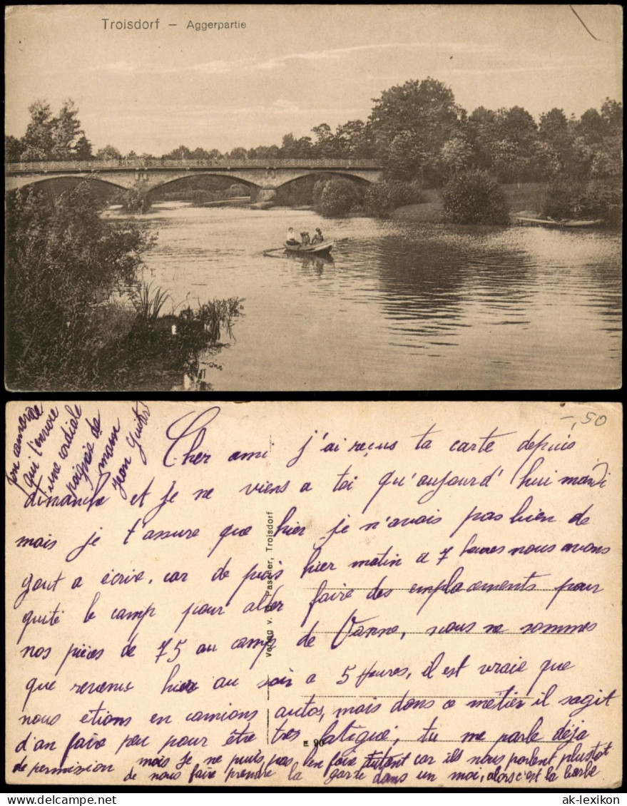 Ansichtskarte Troisdorf Aggerpartie, Brücke, Ruderboot 1920