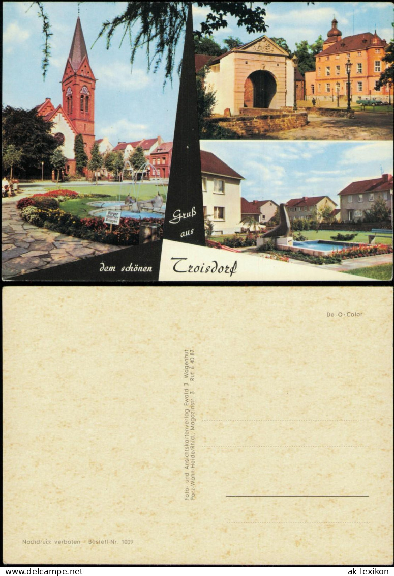 Ansichtskarte Troisdorf Mehrfamilienhäuser, Kirche, Stadttor 1973