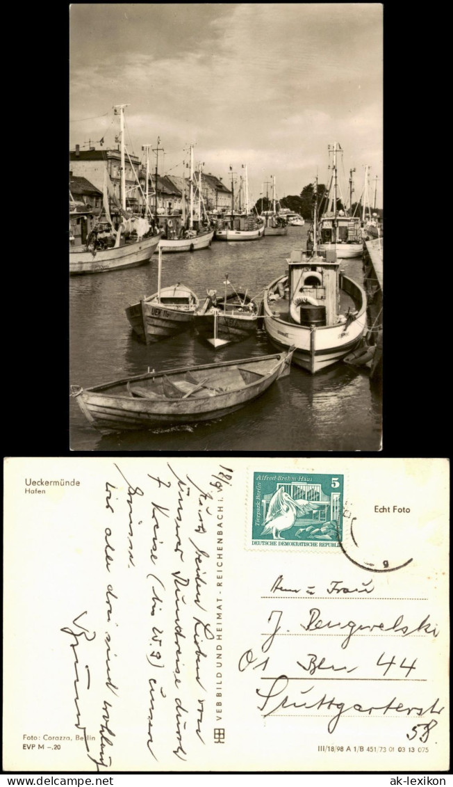 Ansichtskarte Ueckermünde Hafen, Fischerboote 1973