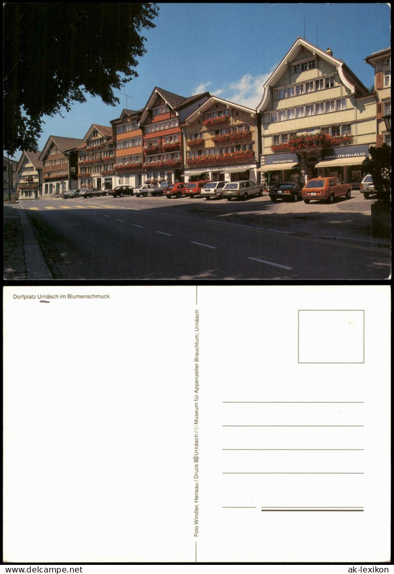 Ansichtskarte Urnäsch Dorfplatz Blumenschmuck Autos u.a. VW Golf 1980