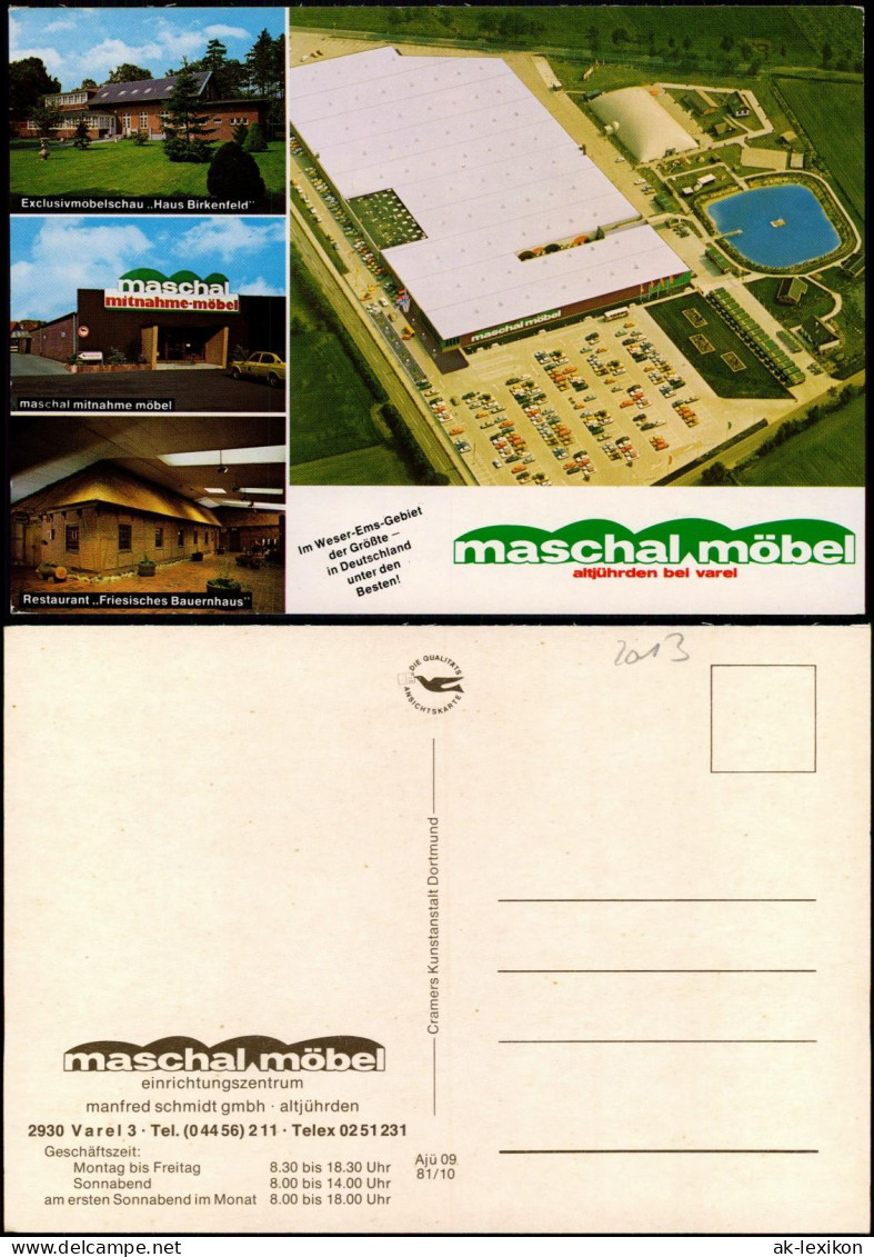 Ansichtskarte Varel Mehrbild Maschal Möbel, Luftbild 1981