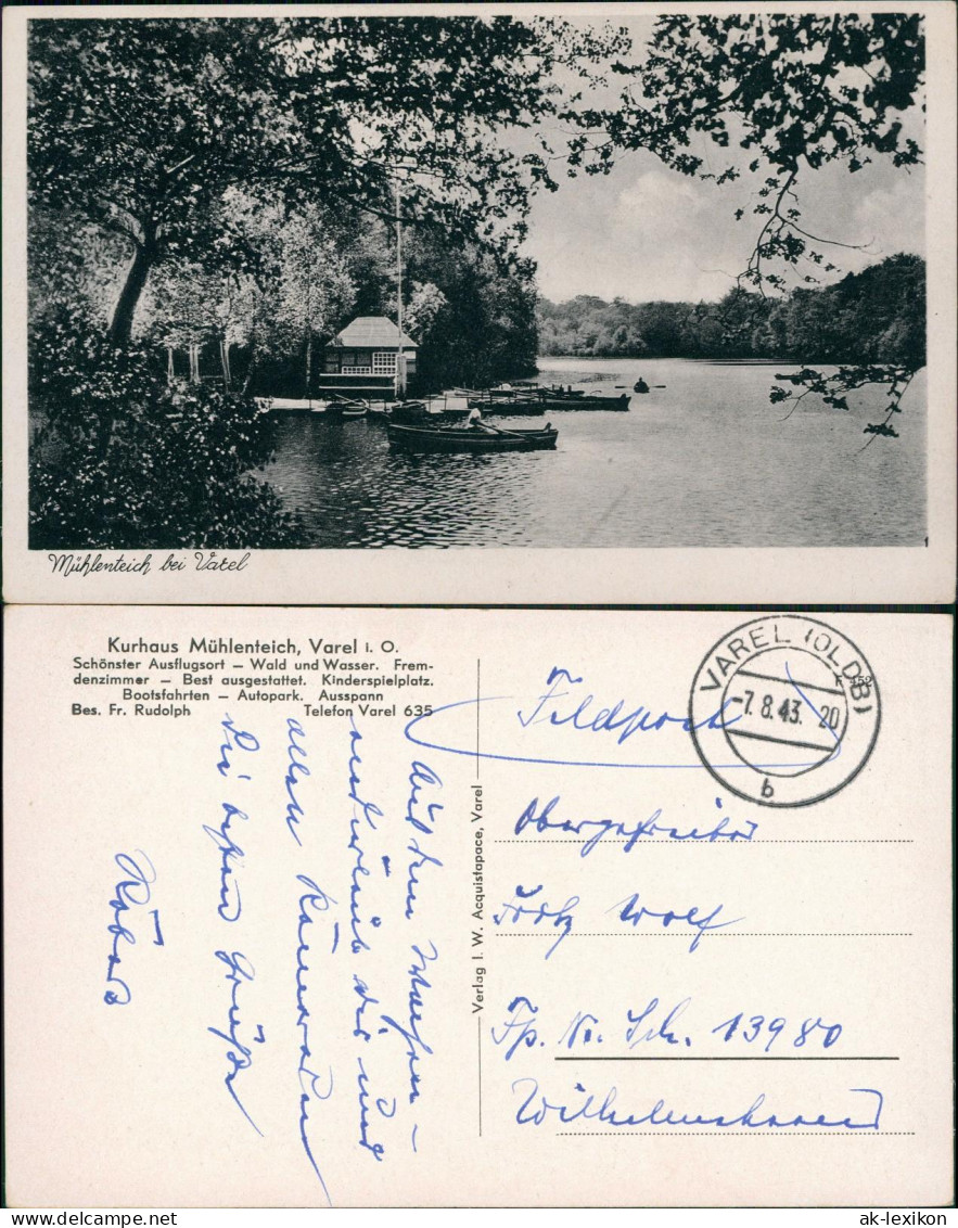 Ansichtskarte Varel Mühlenteich Bootsstation 1943  gel. Feldpost WK2