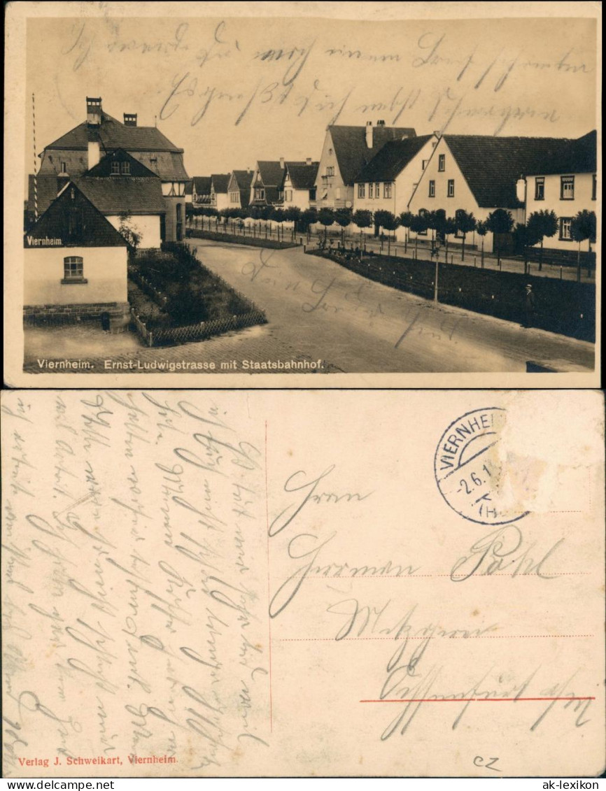 Ansichtskarte Viernheim Ernst Ludwigstrasse, Bahnhof 1932