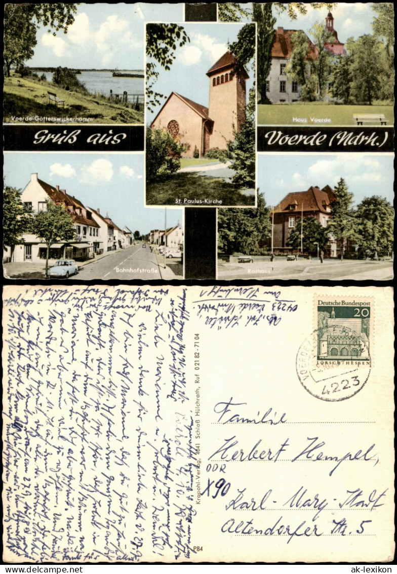 Ansichtskarte Voerde (Niederrhein) MB Kirche Bahnhofstraße Rathaus 1969