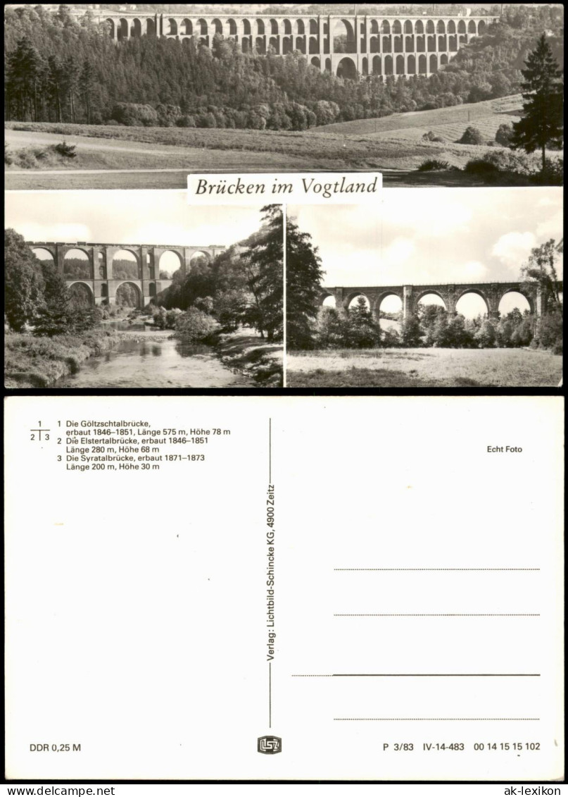 Ansichtskarte .Vogtland DDR Mehrbildkarte mit 3 Brücken im Vogtland 1983