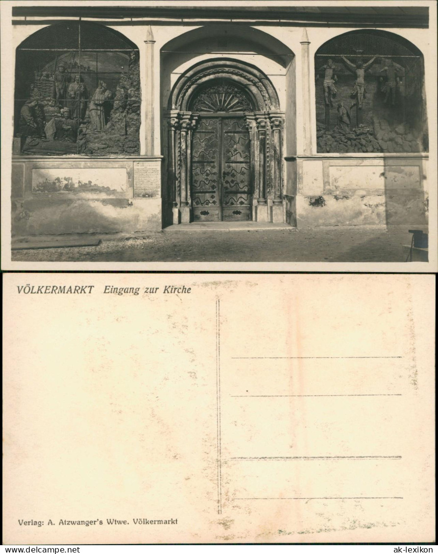 Ansichtskarte Völkermarkt Velikovec Eingang zur Kirche Portal Jesuskreuz 1932