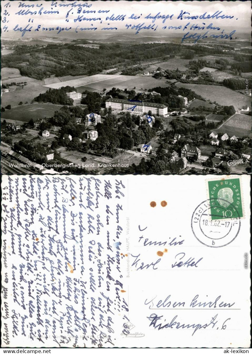Ansichtskarte Waldbröl Stadt und Krankenhaus 1962