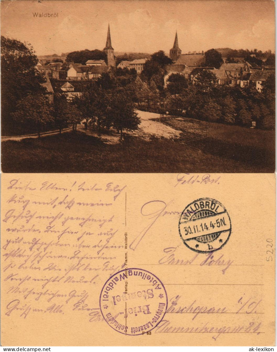 Ansichtskarte Waldbröl Stadtpartie - gel. Feldpost 1914