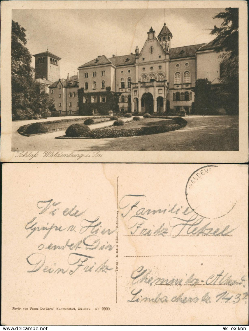 Ansichtskarte Waldenburg (Sachsen) Schloss - Rückseite 1928