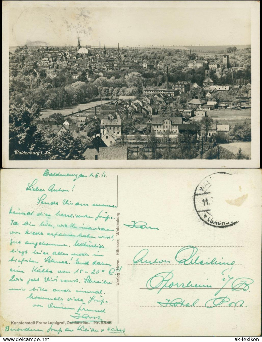 Ansichtskarte Waldenburg (Sachsen) Stadtpartie - Fabrikanlagen 1935