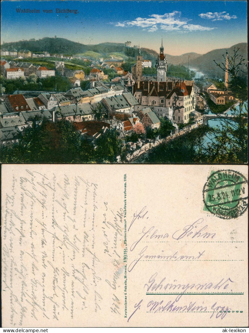 Ansichtskarte Waldheim (Sachsen) Blick vom Eichberg 1924