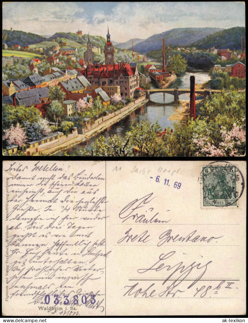 Ansichtskarte Waldheim (Sachsen) Panorama-Ansicht (Künstlerkarte) 1910