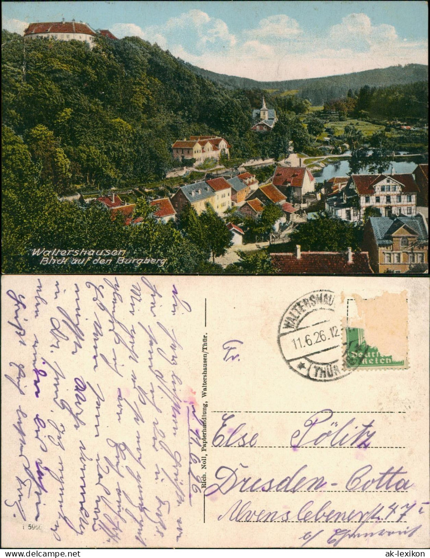 Ansichtskarte Waltershausen Blick vom Burgberg 1926