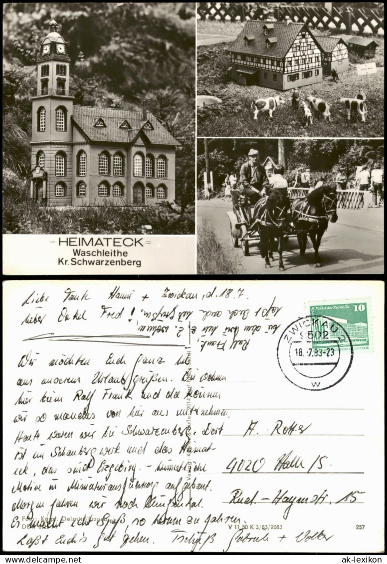 Ansichtskarte Waschleithe-Grünhain-Beierfeld MB: Miniaturen, Kutsche 1983
