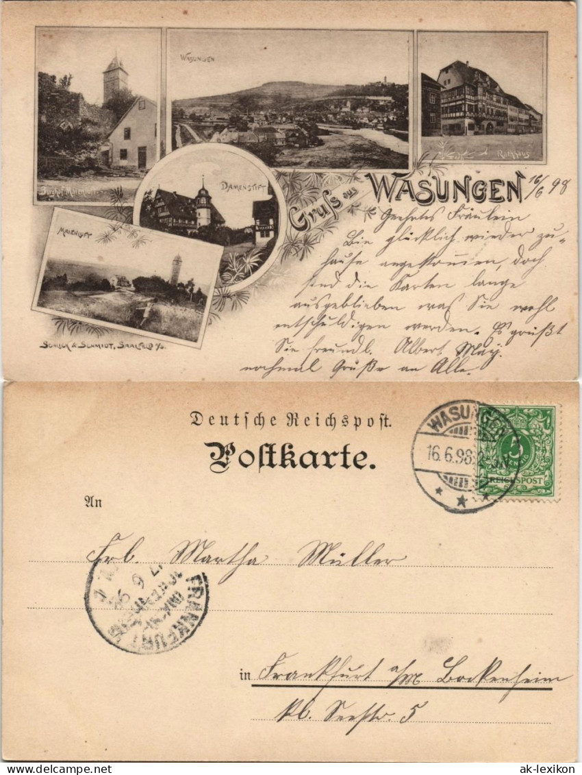 Ansichtskarte Wasungen 4 Bild: Damenstift, Stadt, Umland 1898