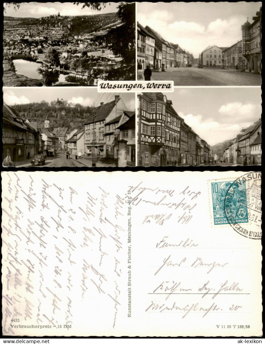 Ansichtskarte Wasungen DDR Mehrbildkarte mit 4 Ortsansichten 1961/1959