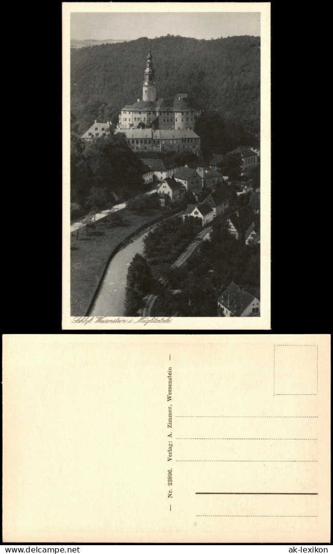 Ansichtskarte Weesenstein (Müglitz) Schloss Weesenstein u. Bahnhof 1927