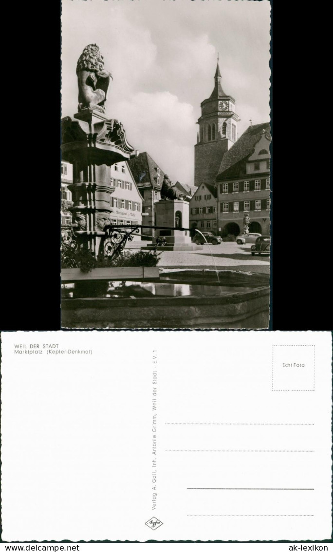 Ansichtskarte Weil der Stadt Marktplatz VW Käfer Beetle 1961