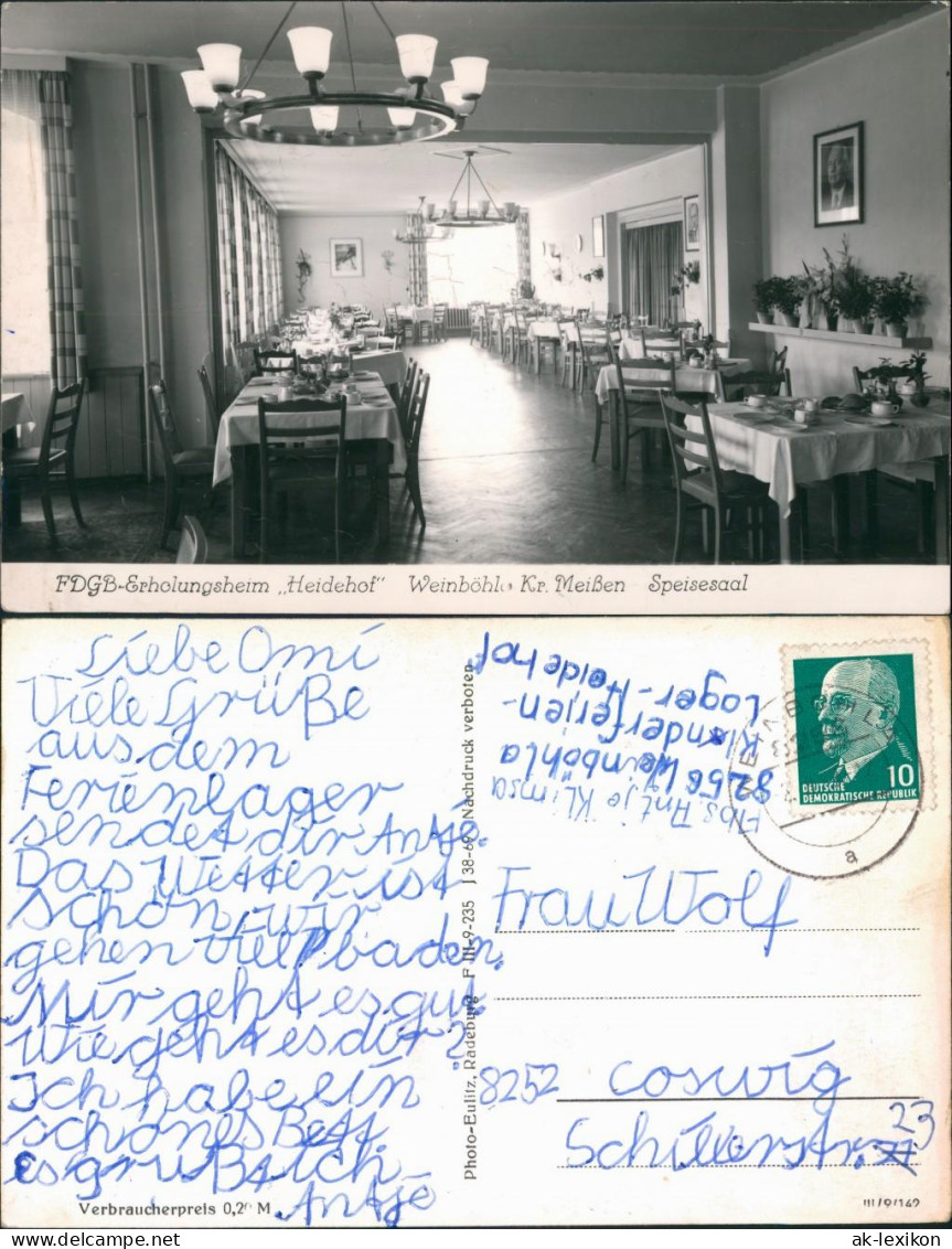 Ansichtskarte Weinböhla FDGB-Ferienheim "Heidehof" - Speisesaal 1958