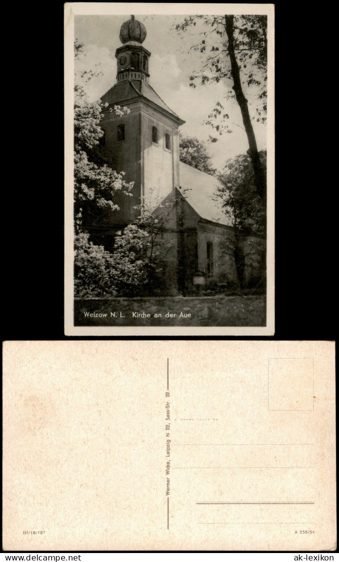Ansichtskarte Welzow Wjelcej Kirche an der Aue - Niederlausitz 1954