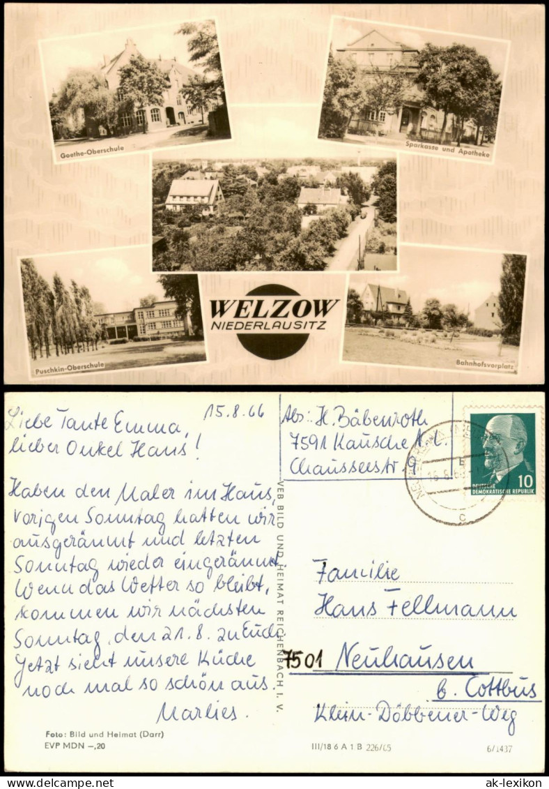Ansichtskarte Welzow Wjelcej Oberschule Sparkasse Bahnhofsvorplatz 1965