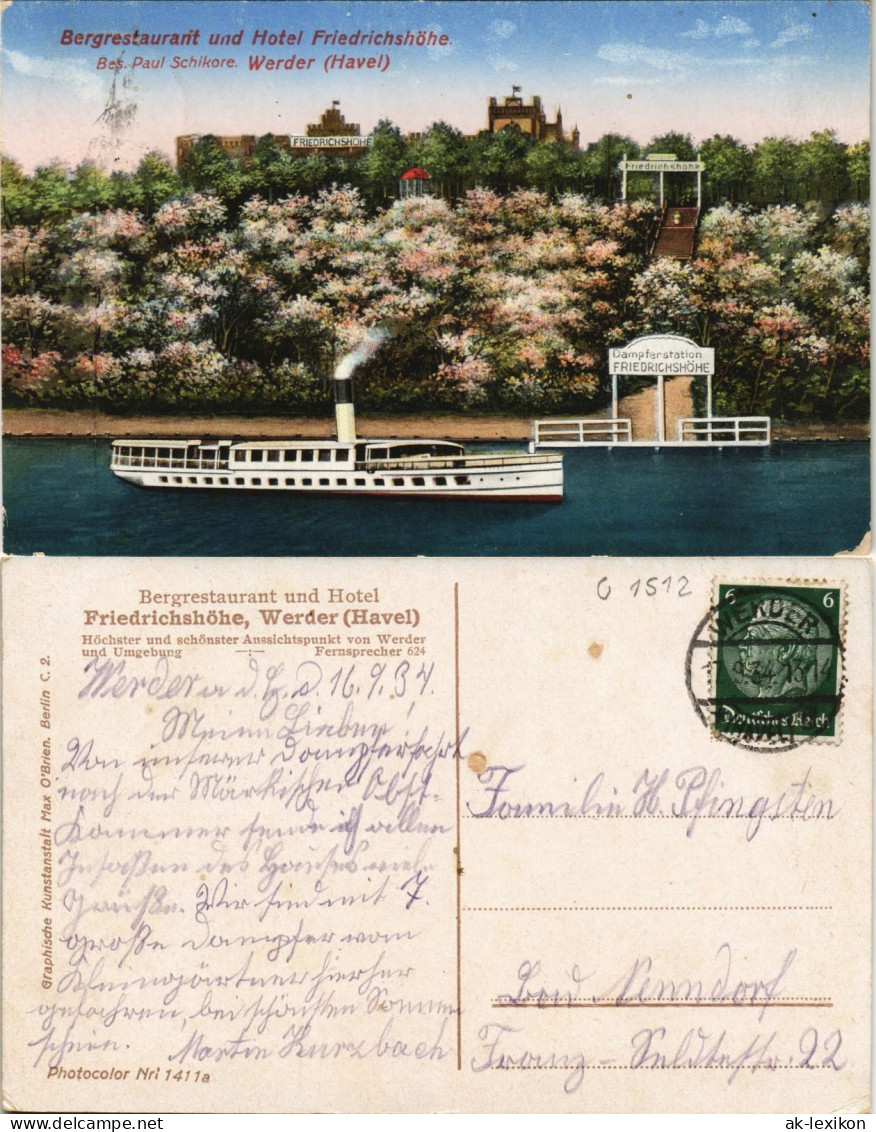 Ansichtskarte Werder (Havel) Friedrichshöhe - Dampfer 1934