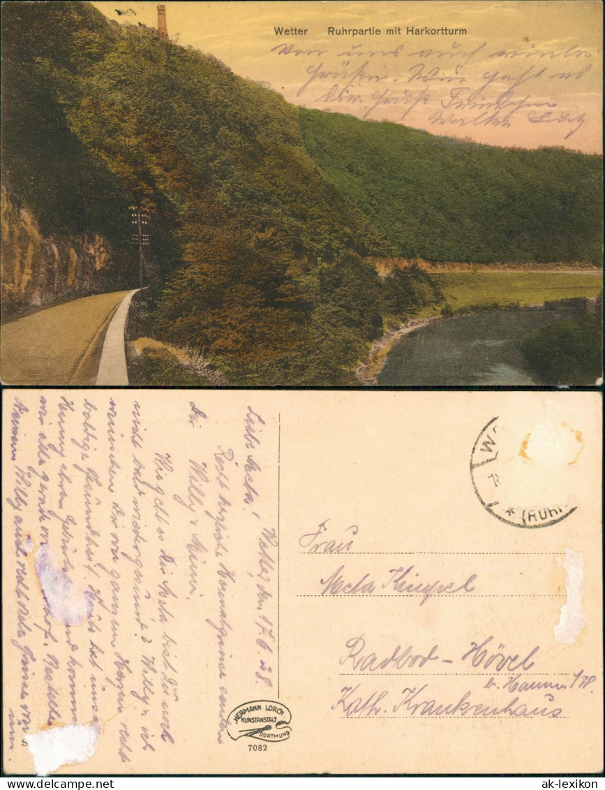 Ansichtskarte Wetter (Ruhr) Ruhrpartie mit Harkortturm 1928