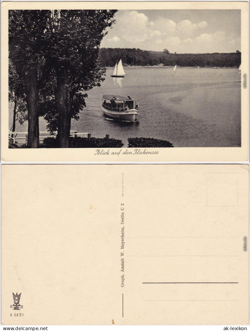 Ansichtskarte Woltersdorf Fähre und Segelboote auf dem Flakensee 1932