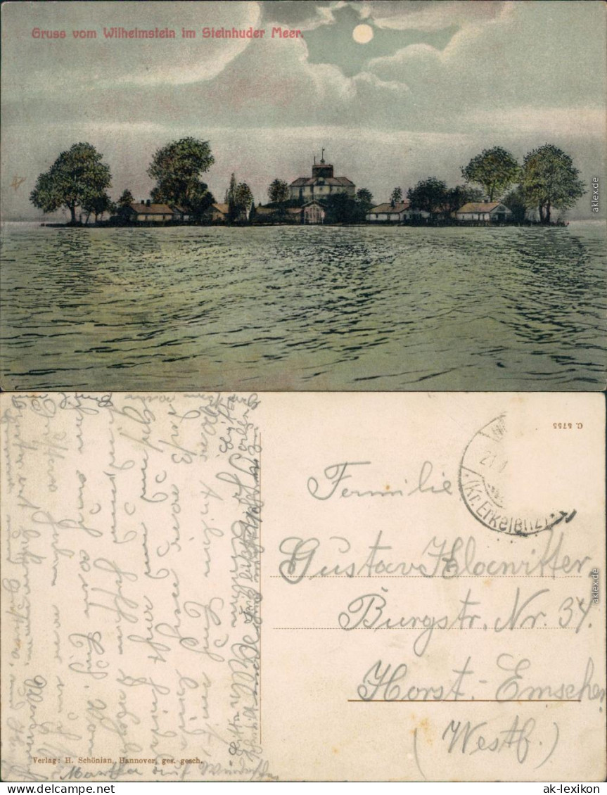 Ansichtskarte Wunstorf Mondschein, Steinhuder Meer - Wilhelmstein 1913