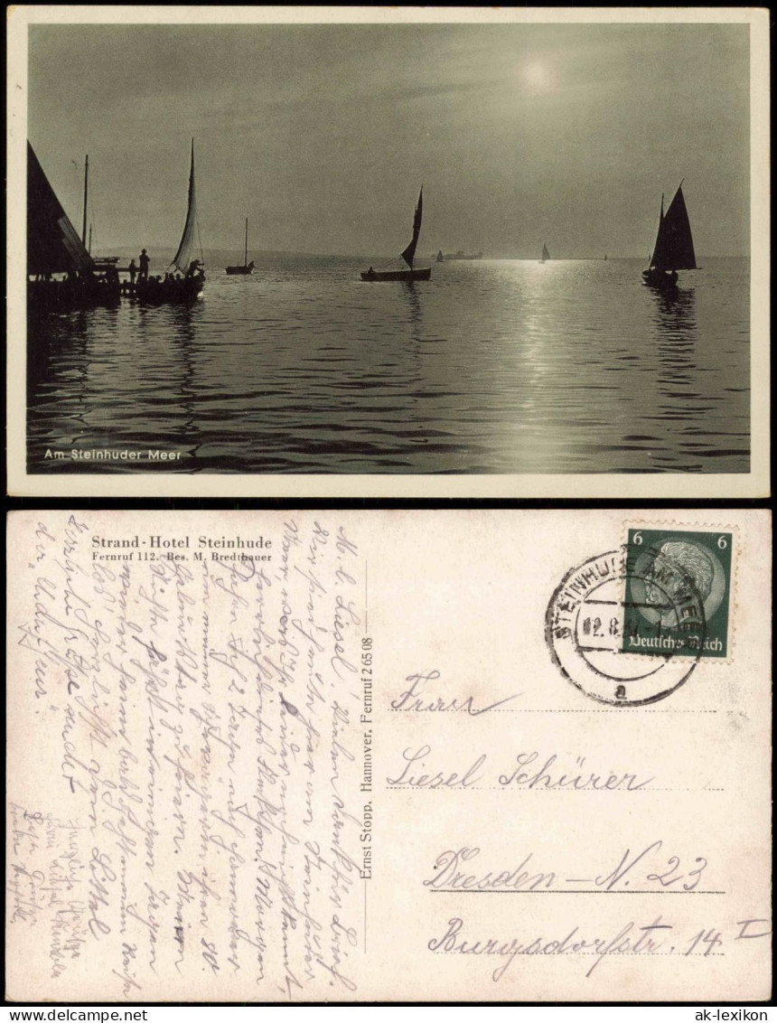 Ansichtskarte Wunstorf Steinhuder Meer Stimmungsbild Segelboote 1937