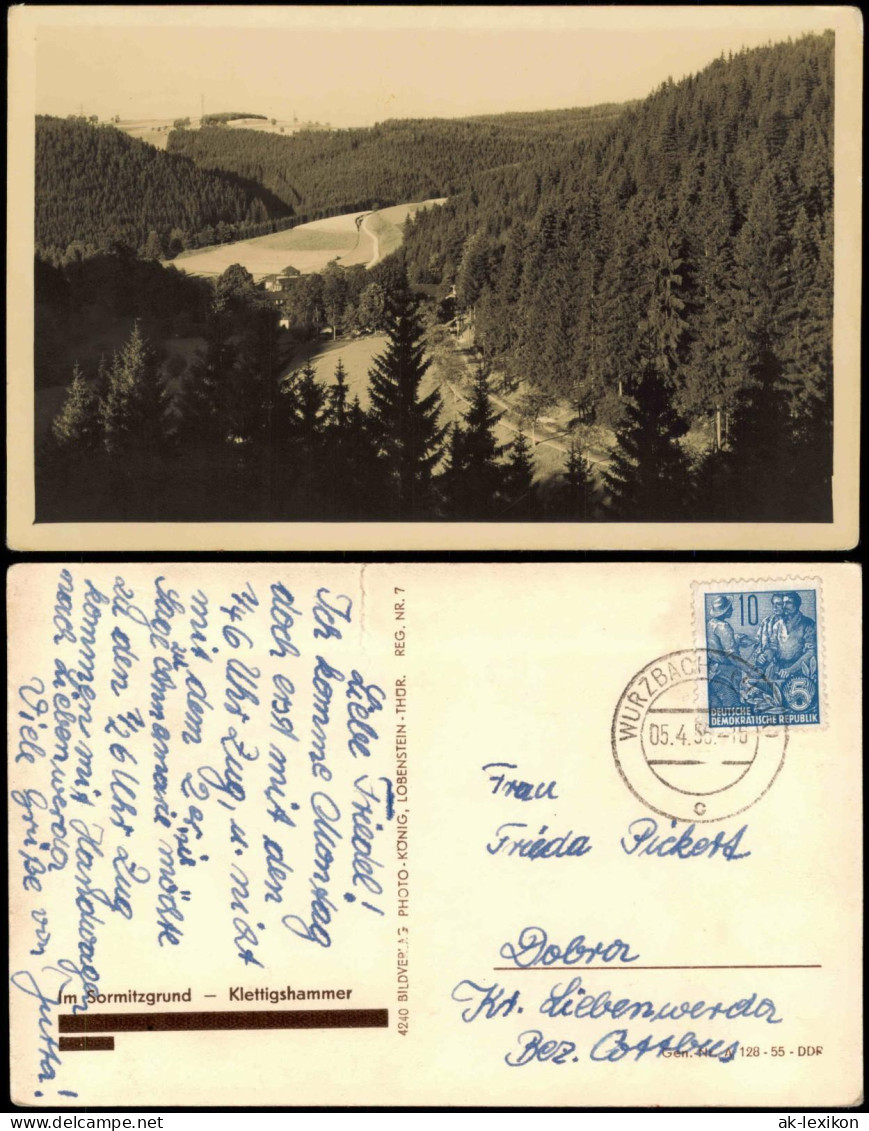 Ansichtskarte Wurzbach Sormitzgrund - Klettigshammer 1955