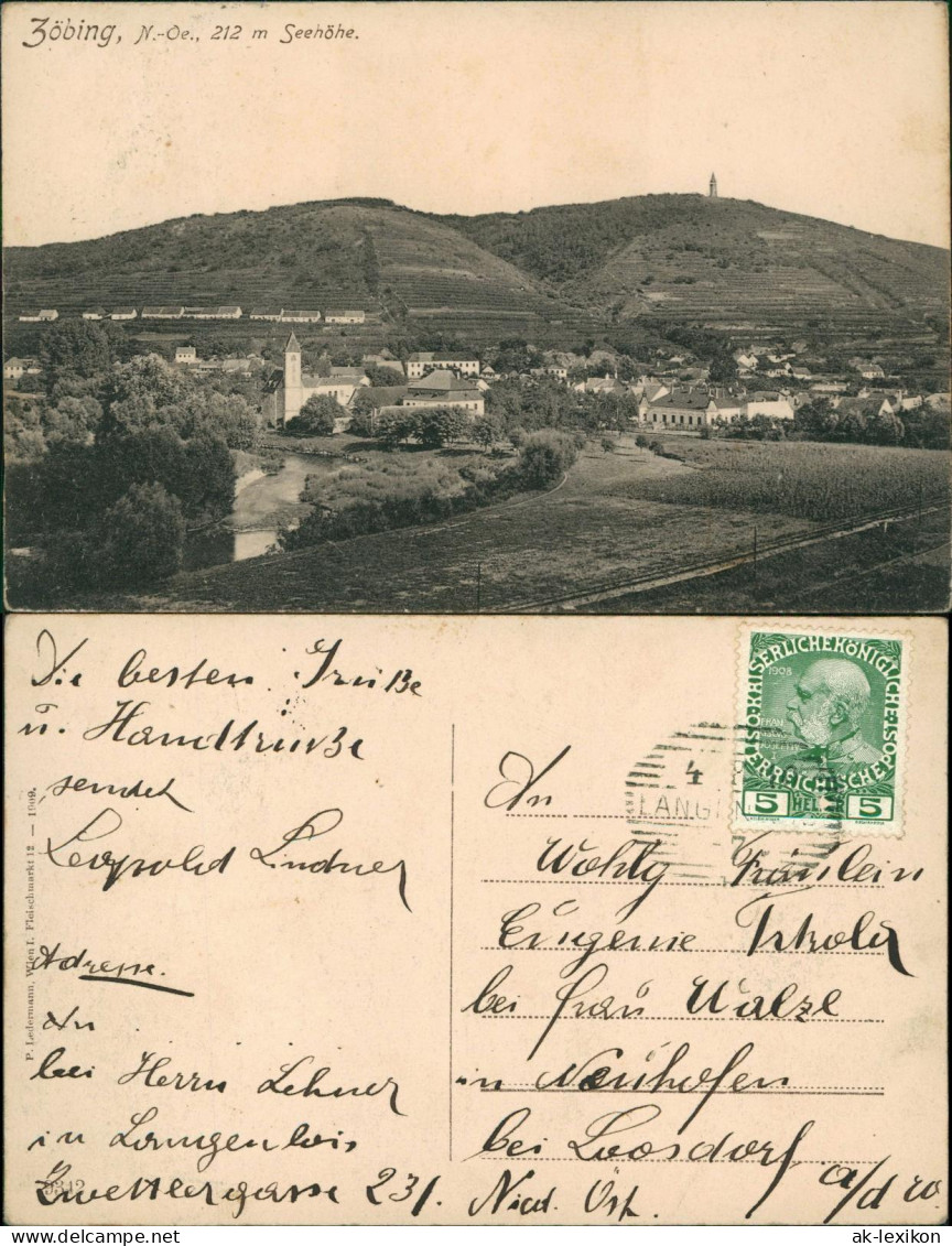 Ansichtskarte Zöbing b. Langenlois Blick auf die Stadt 1909
