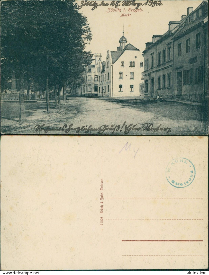 Ansichtskarte Zöblitz Partie am Marktplatz 1918