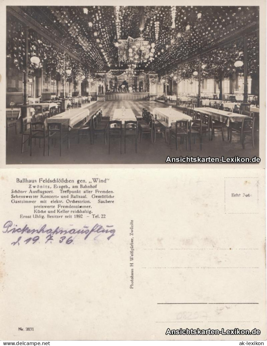 Ansichtskarte Zwönitz (Erzgeb.) Ballhaus Feldschlößchen 1936