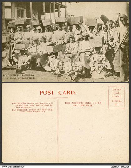 Jamaica Old Postcard Road Making in Jamaica A Group of Labourers Men Women Spade