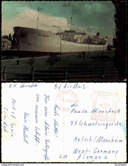 Postcard Port of Spain Schiff Rio Barima Trinidad und Tobago
 1963