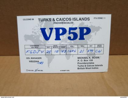 TURKS & CAICOS ISLANDS  carte radio amateur