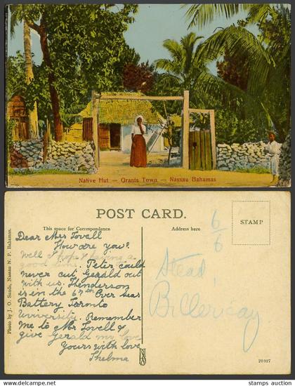Bahamas Old Colour Postcard Nassau Bahamas, Grants Town, Native Hut House, Woman