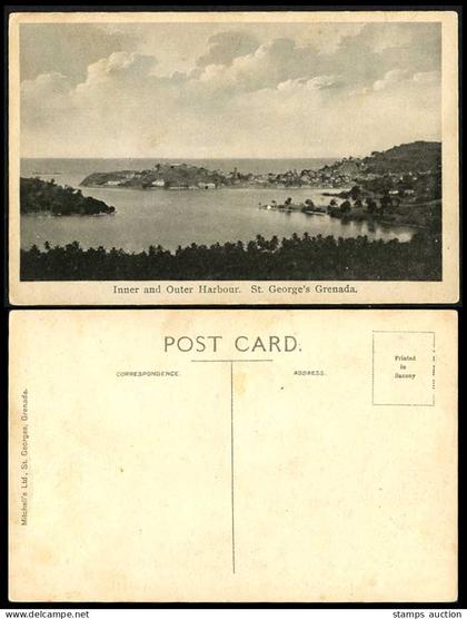 Grenada Old Postcard Inner and Outer Harbour St. George's, Panorama General View