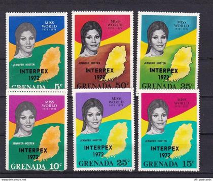 SA16d Grenada 1972 Philatelic Exhibition Interpex Miss World Overprinted stamps