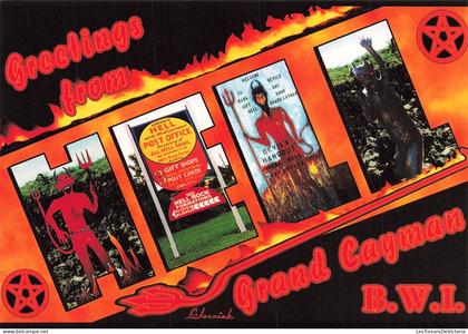 ANTILLES - Grand Cayman Island - Hell - Enfer - Diables rouges - Fourches - Panneaux - Illustration - Carte postale