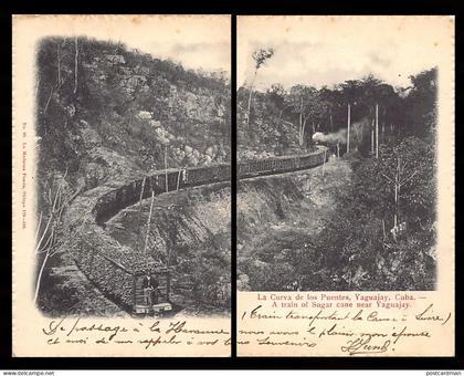 Cuba - A train of sugar cane near Yaguajay - La curva de los puentes en Yaguajay - Publ. La Moderna Poesia 90
