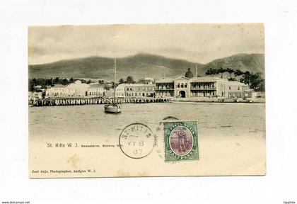 1907 St. Kitts & Nevis alte Ansichtskarte St. Kitts W.J. Basseterre Monkeyhill nach Bethel gelaufen