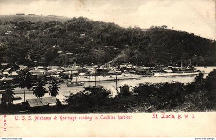 St. Lucia, U.S.S. Alabama & Kearsage coaling in Castries harbour, um 1910/20