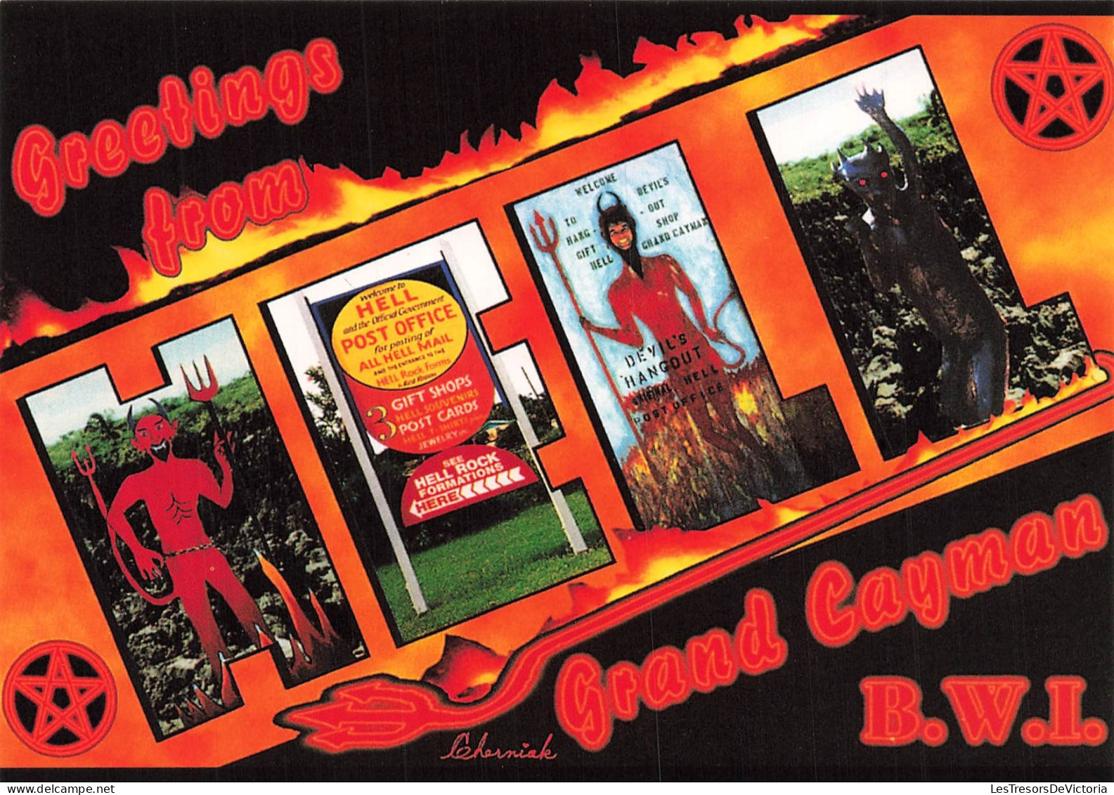 ANTILLES - Grand Cayman Island - Hell - Enfer - Diables rouges - Fourches - Panneaux - Illustration - Carte postale